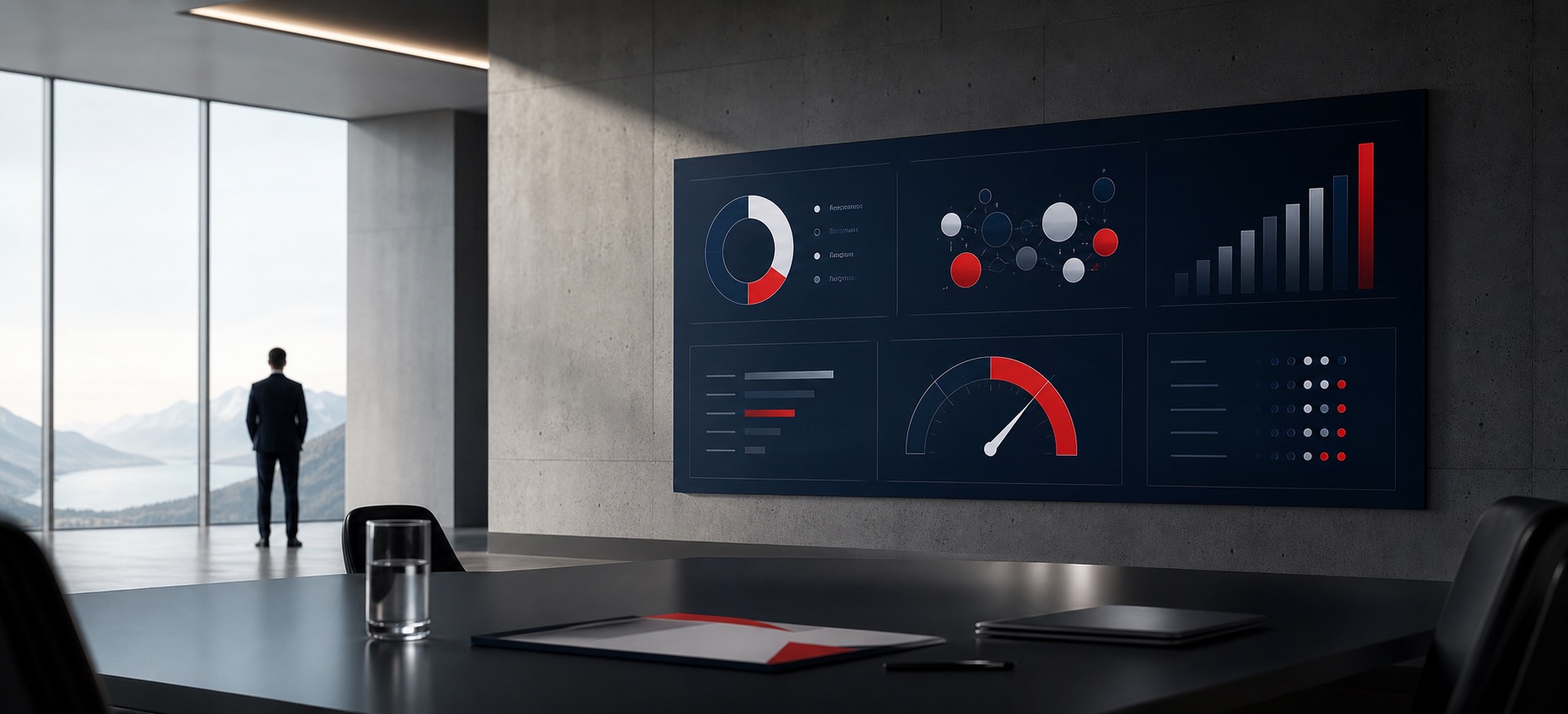 Salle de décision avec indicateurs financiers pour évaluer et arbitrer les investissements data